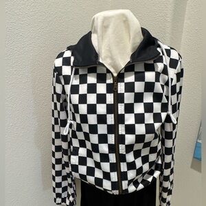 Checkerboard Zip-Front Womens Jacket - Black & White